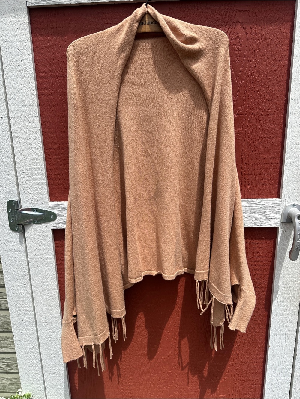 Mud Pie Fringe Open-Front Poncho in Camel-Tan